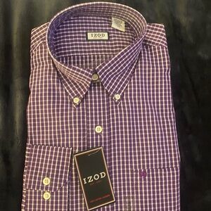 Izod Men's Purple Plaid Button Down Shirt
